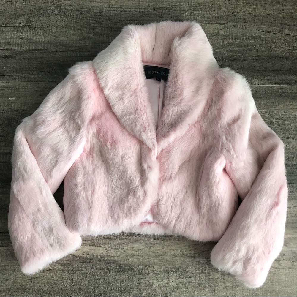 Belle Fare light pink fur bomber jacket